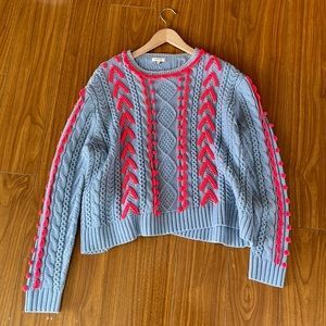 Manoush blue Knit Sweater with hot pink trim